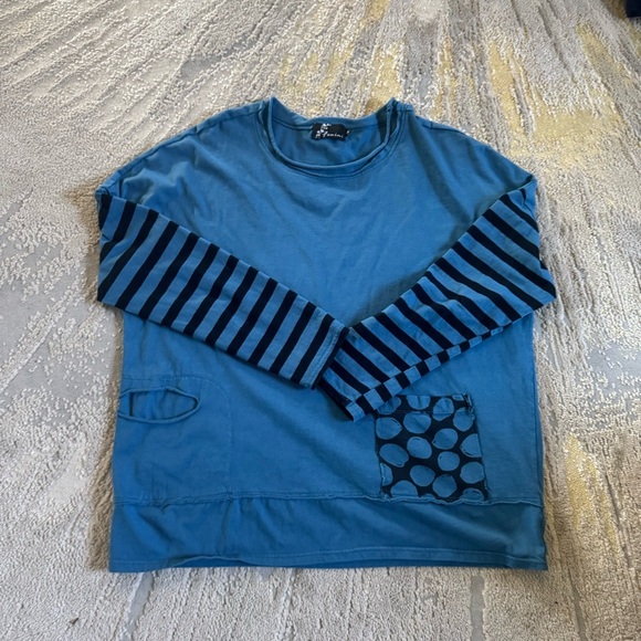 Fenini matching set lagenlook long sleeve pull on balloon pants blue medium - Picture 2 of 12